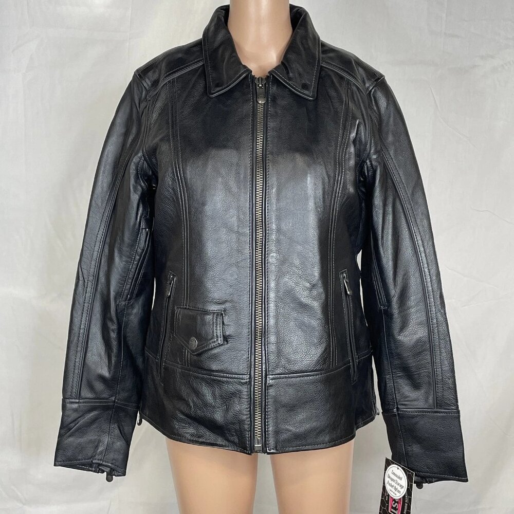 NEW FIRST Women’s Free Spirit Motorcycle Leather Jacket Black Size L